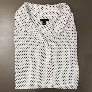 Ann Taylor Factory White with Black Polka Dots Button Down Long Sleeve - Size XL